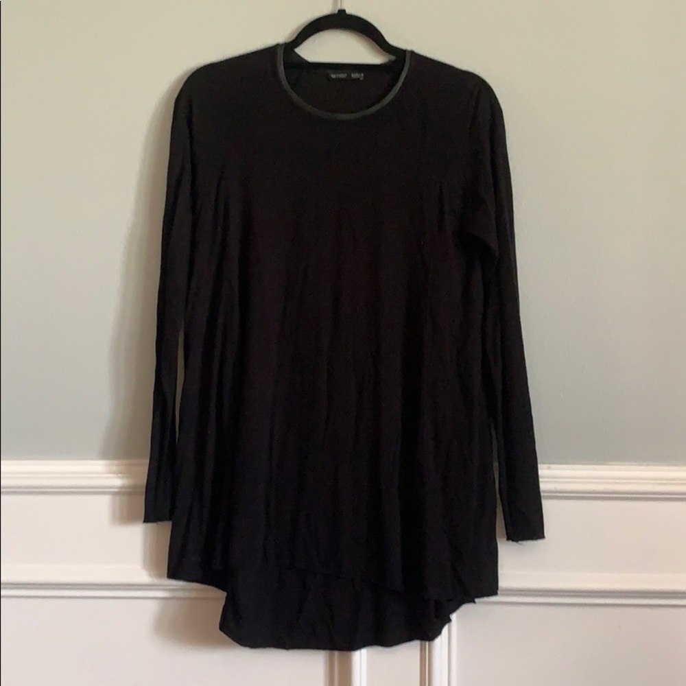 Zara Leather Detail Long Sleeve Tee